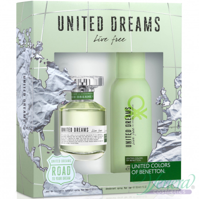 Benetton United Dreams Live Free Set (EDT 80ml + Deo Spray 150ml) for Women Women's Gift sets
