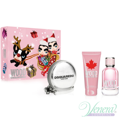 Dsquared2 Wood for Her Set (EDT 100ml + SG 100ml + Purse) for Women Women's Gift sets