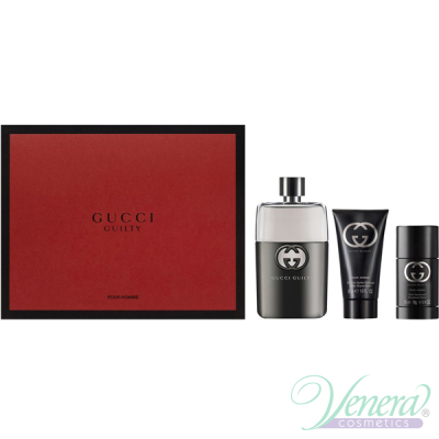 Gucci Guilty Pour Homme Set (EDT 90ml + After Shave Balm 50ml + Deo Stick 75ml) for Men Men's Gift sets