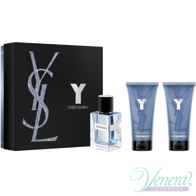 YSL Y For Men Set (EDT 60ml + AS Balm 50ml + SG 50ml) for Men Men's Gift Sets