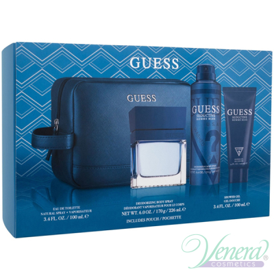 Guess Seductive Homme Blue Set (EDT 100ml + Deo Spray 226ml + SG 100ml + Bag) for Men Men's Gift sets