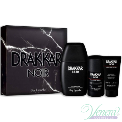 Guy Laroche Drakkar Noir Set (EDT 100ml + SG 50ml + Deo Stick 75ml) for Men Men's Gift sets