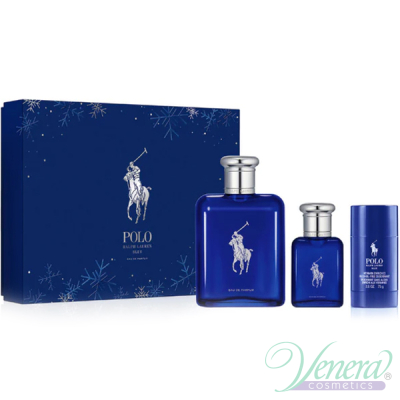 Ralph Lauren Polo Blue Eau de Parfum Set (EDP 125ml + EDP 40ml + Deo Stick 40ml) for Men Gift Sets