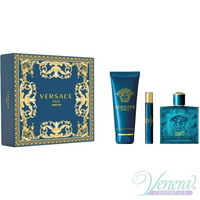 Versace Eros Parfum Set (Parfum 100ml + Parfum 10ml + SG 150ml) for Men Men's Gift set