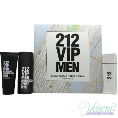 Carolina Herrera 212 VIP Men Set (EDT 100ml + Deo Spray 150ml + SG 75ml) for Men Men's Gift sets