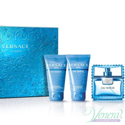 Versace Man Eau Fraiche Set (EDT 50ml + Shower Gel 50ml + Shampoo 50ml) for Men Men's